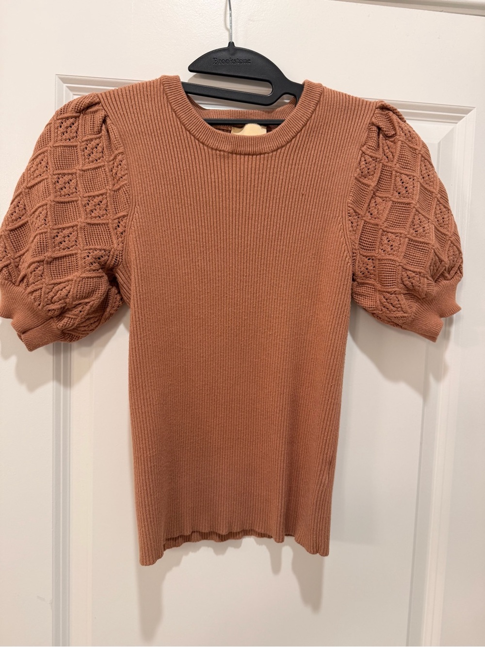 Elie Tahari Rust Textured Puff-Sleeve Knit Top